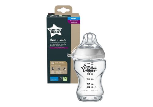 Tommee Tippee Γυάλινο Μπιμπερό Closer to Nature Κατά των Κολικών με Θηλή Σιλικόνης 260ml για 0+ μηνών