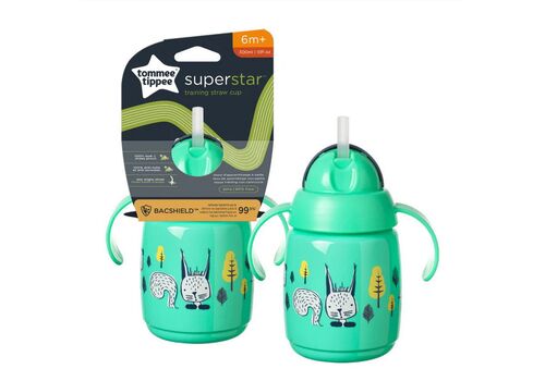 Εκπαιδευτικό κύπελλο Tommee Tippee 6m+ με λαβές και καλαμάκι σιλικόνης 300ml Green