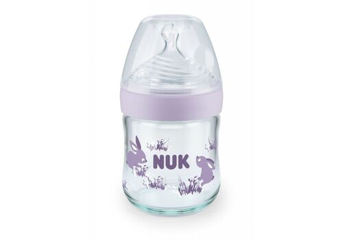 NUK Nature Sense Μπιμπερό Λιλά Γυάλινο 120ml Με Δείκτη Ελέγχου Θερμοκρασίας