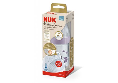 NUK Nature Sense Μπιμπερό ΜωβΓυάλινο 240ml  Με Δείκτη Ελέγχου Θερμοκρασίας