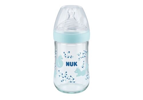 NUK Nature Sense Μπιμπερό Σιελ Γυάλινο 240ml  Με Δείκτη Ελέγχου Θερμοκρασίας