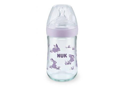 NUK Nature Sense Μπιμπερό ΜωβΓυάλινο 240ml  Με Δείκτη Ελέγχου Θερμοκρασίας