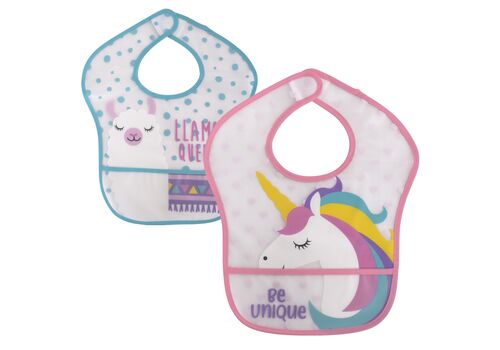 Αδιάβροχες Σαλιάρες σετ των 2τμχ με τσέπη και velcro ροζ