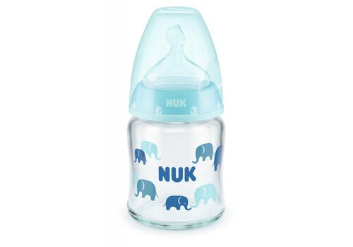 NUK First Choice Plus Μπιμπερό Γυάλινο Σιλικόνης 120ml Blue Με Δείκτη Ελέγχου Θερμοκρασίας