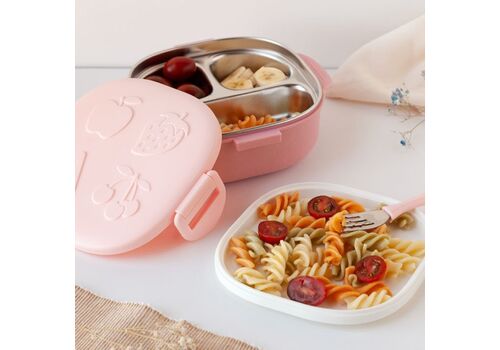 Δοχείο Φαγητού με Ανοξείδωτο ταψάκι Ροζ 450ml.